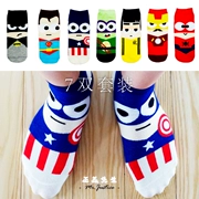 7 đôi vớ anh hùng mùa hè tuần tàu Superman Batman Spider-Man Captain America cotton nam tươi