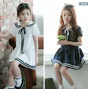 Cô gái Hàn Quốc váy hải quân ngắn tay mùa hè Váy bé trai thủy thủ phù hợp với trẻ em Nhật Bản váy gió đại học - Váy