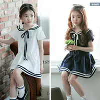 Cô gái Hàn Quốc váy hải quân ngắn tay mùa hè Váy bé trai thủy thủ phù hợp với trẻ em Nhật Bản váy gió đại học - Váy đầm công chúa cho bé gái