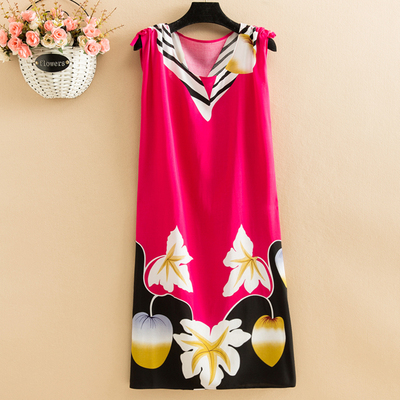 No.20Fat mm Big size pajamas female summer Nightdress poplin  Medium and long term easy Thin middle age female robe camisole Over the knee vest