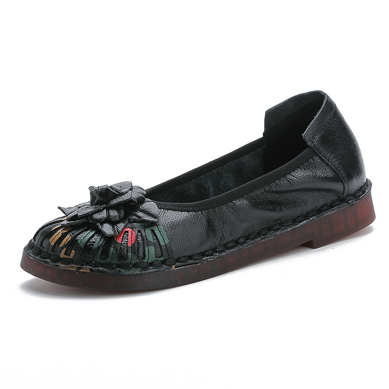 Blackoriginal Retro leather shoes ethnic style comfortable Shoes for pregnant women genuine leather soft sole Women's Shoes Doug shoes Shallow mouth manual Single shoes female