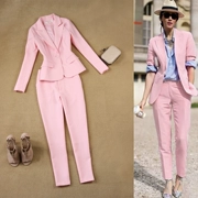 2 món đồ nữ mùa thu đông 2018 mới England Slim đơn giản màu hồng +9 quần quần phù hợp với quần