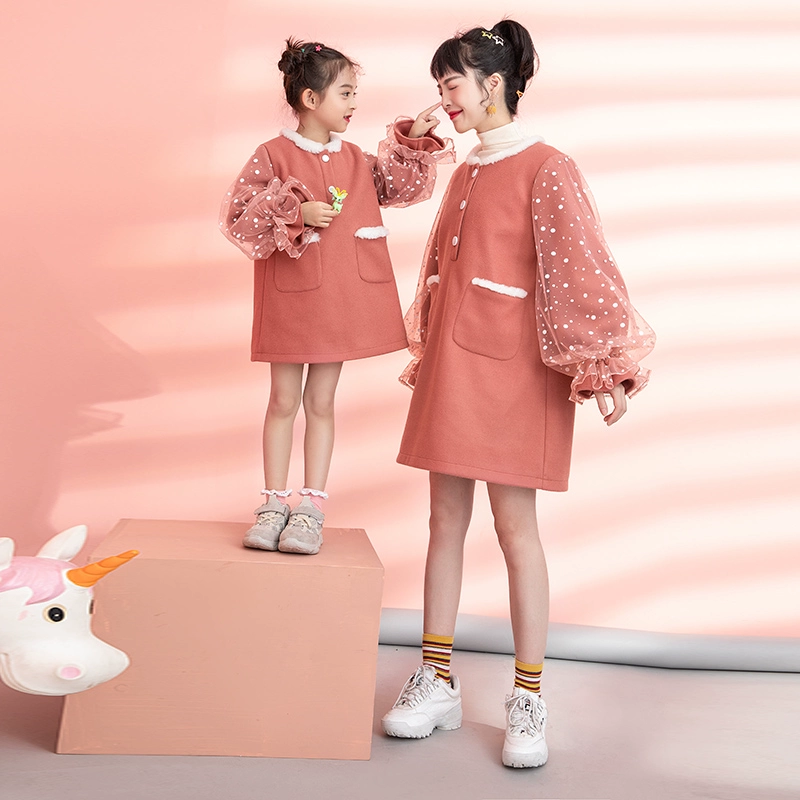 Váy len bé gái cha mẹ nguyên bản 2019 mùa đông kiểu mới nước ngoài lông thỏ dày mẹ và công chúa váy công chúa - Trang phục dành cho cha mẹ và con
