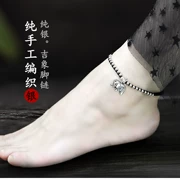 2019 mới 925 sterling bạc bạc hạt Jixiang vòng chân nữ màu đỏ dây nam màu đen dây dệt tay đơn giản đồ trang sức đôi - Vòng chân