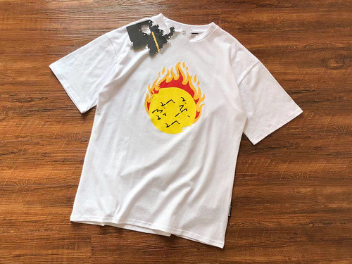 Whitechinese rhubarb The Ball flame printing Two color Short sleeve