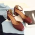 Giày cao gót nữ 2018 mới của Hàn Quốc khóa retro từ khóa Baotou dép rỗng miệng với giày đầu vuông dép havaianas chính hãng Sandal