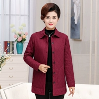 Mùa thu đông mẹ tải áo cotton mỏng trung niên áo nữ mùa đông áo khoác cotton mỏng 40-50 tuổi áo len dài quần áo nữ trung niên