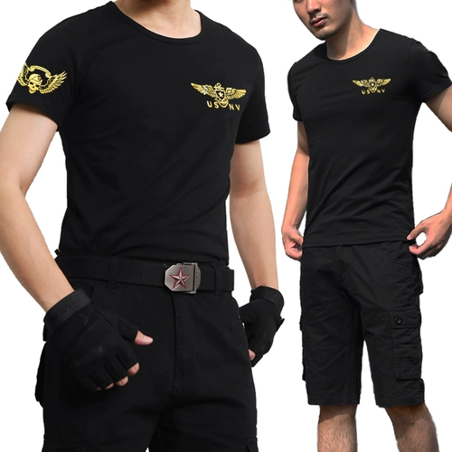 Летняя тонкая черная футболка, камуфляжный дышащий комплект