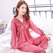 Bộ đồ ngủ nữ mùa hè dài tay lụa băng phù hợp với đồ ngủ lụa mùa xuân và mùa thu Hàn Quốc phiên bản mỏng của dịch vụ nhà lụa XL