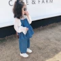 Áo khoác denim bé gái quần ống rộng hai dây xuân hè 2019 Quần áo trẻ em mới cho trẻ em Hàn Quốc - Quần jean quần jean bé gái