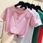 Mùa hè 2019 mới của phụ nữ Hàn Quốc áo thun cotton thêu nữ ngắn tay áo thun nửa tay rộng rãi - Áo phông áo phông nữ rộng