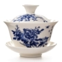 Chén bát trà lớn màu xanh và trắng Kung Fu bộ gốm ba bát sứ trắng men sứ bát trà tay cầm bình ủ trà giữ nhiệt