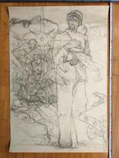 Контурный рисунок 包真早期著名画家薄慧明大幅素描速写画稿《灾难》（未落款）