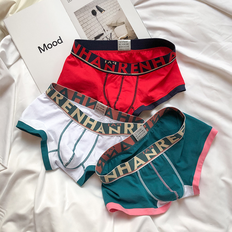 Red + White Green + Greenman underpants pure cotton boxer personality trend motion shorts middle-waisted Four shorts summer ventilation Thin Underpants