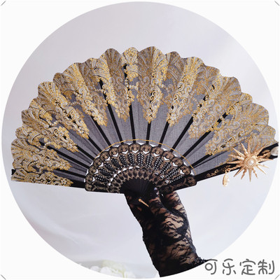 taobao agent Lolita black lace hot gold fan folding fan European style flower marry gorgeous killing tea party