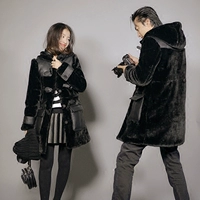 Daxi tự chế retro lông màu đen một chiếc áo khoác áo khoác lót lông cừu