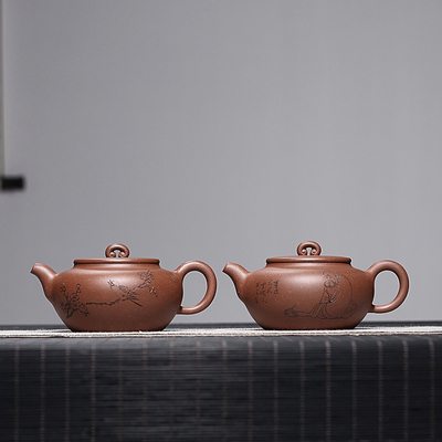 紫金轩宜兴原矿紫砂壶名家全纯手工茶壶降坡泥刻绘精品吴勤芳皓月