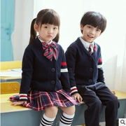 Đồng phục học sinh mẫu giáo đồng phục học sinh tiểu học áo len trẻ em phù hợp với nam và nữ kiểu váy Anh ba bộ - Đồng phục trường học / tùy chỉnh thực hiện