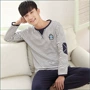 Đồ ngủ thanh niên nam cotton dài tay phiên bản Hàn Quốc của mùa xuân và mùa thu nam cotton sinh viên phục vụ nhà phù hợp với đất nam pijama lụa cao cấp