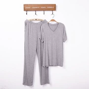 Của nam giới phương thức ngắn tay T-Shirt quần hai mảnh lỏng kích thước lớn trung niên đồ ngủ ngủ quần đặt mùa thu