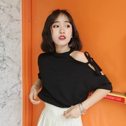 2018 mùa xuân mới của Hàn Quốc phiên bản của lỏng mỏng hoang dã thời trang cổ tròn quây quai màu rắn ngắn tay T-Shirt nữ triều