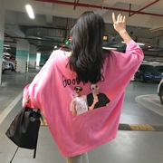 Thư avatar in lỏng phiên bản lớn bat tay áo T-Shirt nữ mùa hè 2018 mới của Hàn Quốc ngắn tay BF đáy áo