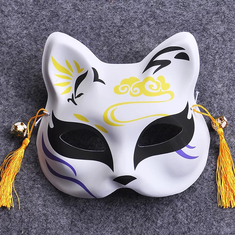 Pattern 21a gentle wind Japanese cat fox Mask Half face comic Fox Wearable Hand painted Make up ball Plastic Masquerade cos