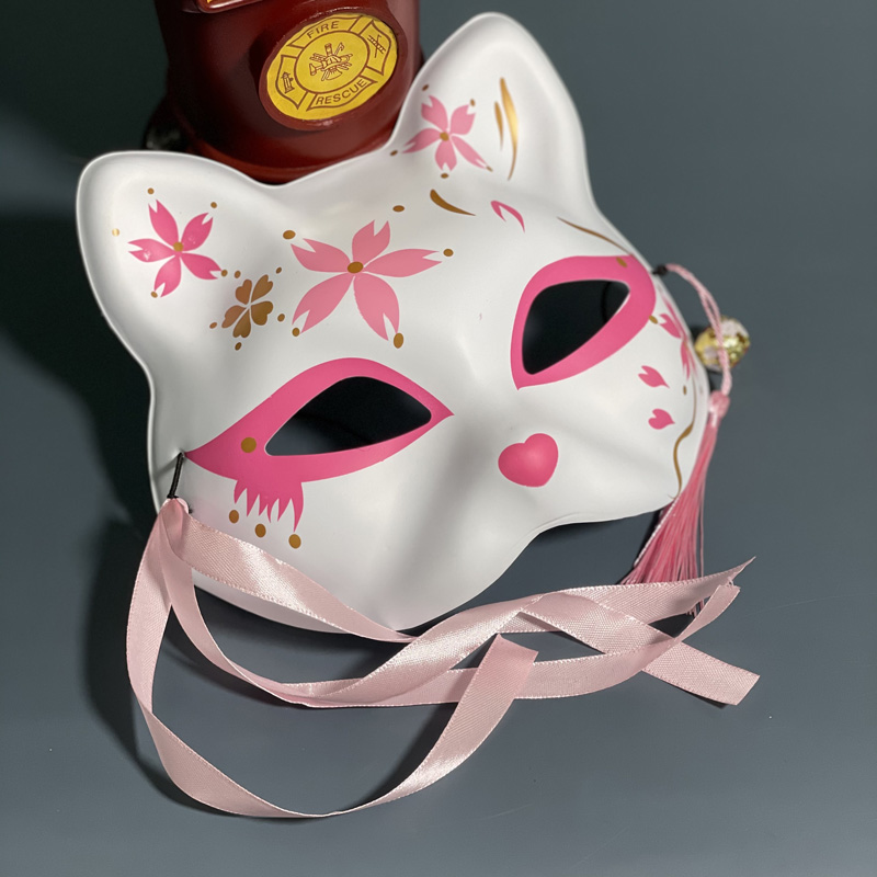 Pattern 5a gentle wind Japanese cat fox Mask Half face comic Fox Wearable Hand painted Make up ball Plastic Masquerade cos