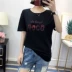 B-J211 kiểu tóc thêu T-Shirt 2018 mùa hè của phụ nữ vòng cổ cao cổ thư ngắn tay áo Áo phông