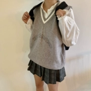 YUKI Xiaoshujia College Thêu Chữ V cổ len đan vest vest nữ mới Hàn Quốc a1032