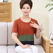 Áo dài mùa hè cho mẹ trung niên áo thun nữ tay ngắn cotton béo mẹ dì áo sơ mi cotton nhỏ tay nửa - Áo phông