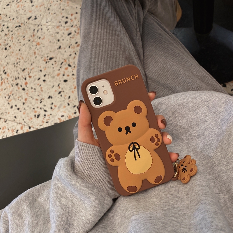 Apple 12 Mini & Brownlovely Bear Hanging decoration apply iphone12promax Apple 11 Mobile phone shell x / xs silica gel 8 plus female xr