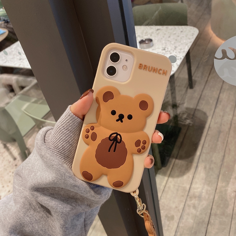 Apple 11Pro & Beigelovely Bear Hanging decoration apply iphone12promax Apple 11 Mobile phone shell x / xs silica gel 8 plus female xr