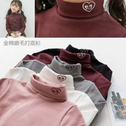 Áo thun cotton bé gái dày cổ cao chạm đáy áo thun dài tay áo thun thu đông cho bé