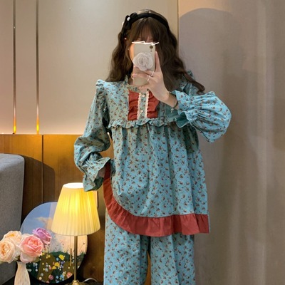 taobao agent Retro cotton autumn pijama, floral print, long sleeve