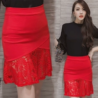 Летняя кружевная эластичная юбка, коллекция 2021, большой размер, в корейском стиле, высокая талия, средней длины, с акцентом на бедрах, рыбий хвост