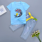 Người đàn ông nhỏ của trẻ em ngắn- tay quần jean thiết lập 2018 mùa hè mới thời trang thủy triều trẻ em cắt quần
