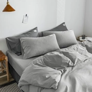 Bông Bắc Âu giặt bông bốn mảnh màu rắn Châu Âu vải lanh màu xám chăn đơn giường đôi cung cấp giường 1,8m - Bộ đồ giường bốn mảnh