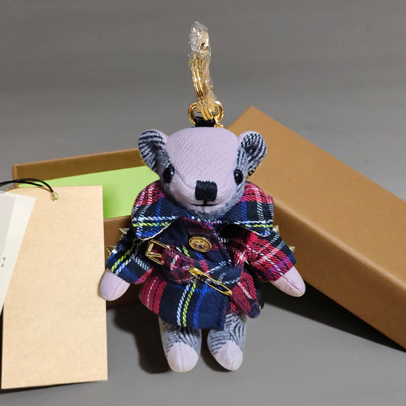 Blue Plaid Rivet WindbreakerBear Pendant Bear Bag Pendant Key buckle Hanging decoration originality automobile Key chain lovely personality teddy bear