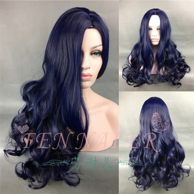 taobao agent Fenner Emily COS wigs of Zhen Ji dance dark blue mid -length curly hair, Ms. Li Bai long hair