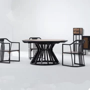 Bàn ăn gỗ nguyên khối mới của Trung Quốc hiện đại kết hợp bàn ăn tối giản và ghế kết hợp Zen bàn tròn khách sạn B & B club nội thất tùy chỉnh - Bộ đồ nội thất