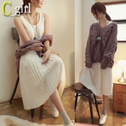 Mùa thu và mùa đông Hàn Quốc phiên bản của nữ bên trong dây đeo phía dưới một chiếc váy từ trong đoạn dài tay pleated váy khâu đầm vest