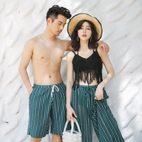 Cặp đôi đồ bơi nữ váy xẻ ngực nhỏ thu thập bikini dài ba mảnh gợi cảm áo tắm nóng bỏng của phụ nữ Hàn Quốc 	đồ đôi đi biển màu xanh