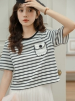 Ретро трикотажная летняя футболка с коротким рукавом, короткий жакет, в корейском стиле, оверсайз, подходит для подростков