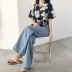 Dora Chaoren Hội Trường Hồng Kông hương vị retro chic cao eo cong jeans phụ nữ hoang dã lỏng rộng quần chân quần thủy triều Quần jean