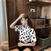 Dora Chaoren Hall Hồng Kông hương vị retro chic ve áo polka dot voan shirt + hoa 苞 quần short giản dị phù hợp với nữ mùa hè Bộ đồ