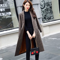 2018 phụ nữ mới của mùa thu trang phục lỏng lỏng lẻo Nizi coat phần dài trên đầu gối Hàn Quốc phiên bản của eo áo len triều áo khoác dạ dài nữ