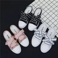 Giày cao gót đế xuồng nữ 2018 hè mới phiên bản Hàn Quốc của giày vải ulzzang đế bệt trắng đế bệt nửa dép giày thể thao chính hãng