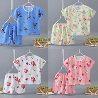 Trẻ em mùa hè cotton lụa đồ ngủ nữ bé siêu mỏng thoáng khí điều hòa không khí nhà phù hợp với nhân tạo cotton boy ngắn tay quần phù hợp với đồ sơ sinh cho bé