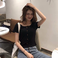 Mùa hè 2019 của phụ nữ phiên bản Hàn Quốc của áo sơ mi trơn màu mới, quần lọt khe, đáy quần ngắn đơn ngực - Áo phông áo phông nữ cao cấp